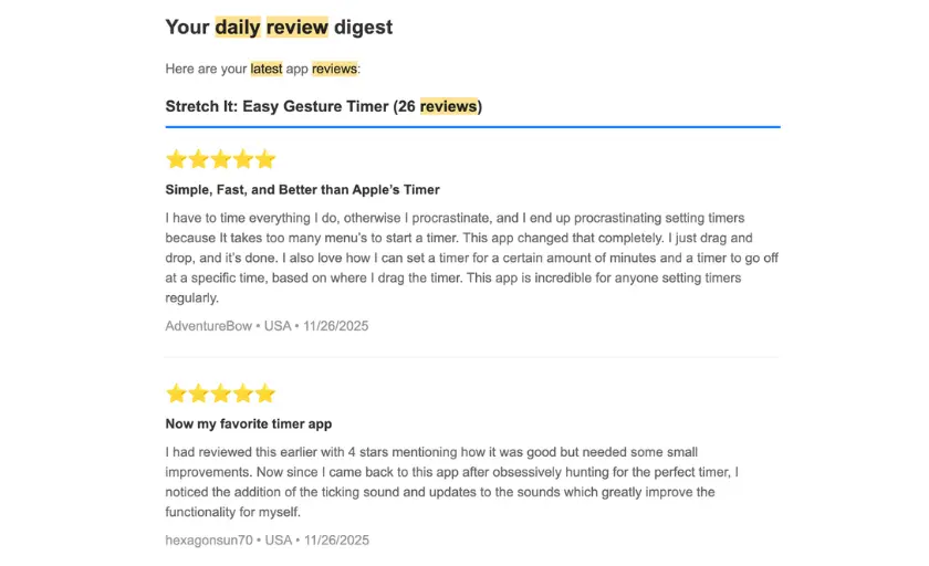 Email notification example